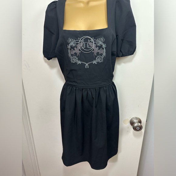 Disturbia Black Vampyrum Bat Embroidered Puff Sleeve Babydoll Mini Dress NWT 8 - Picture 5 of 16